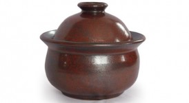 photo of small brown lidded jar